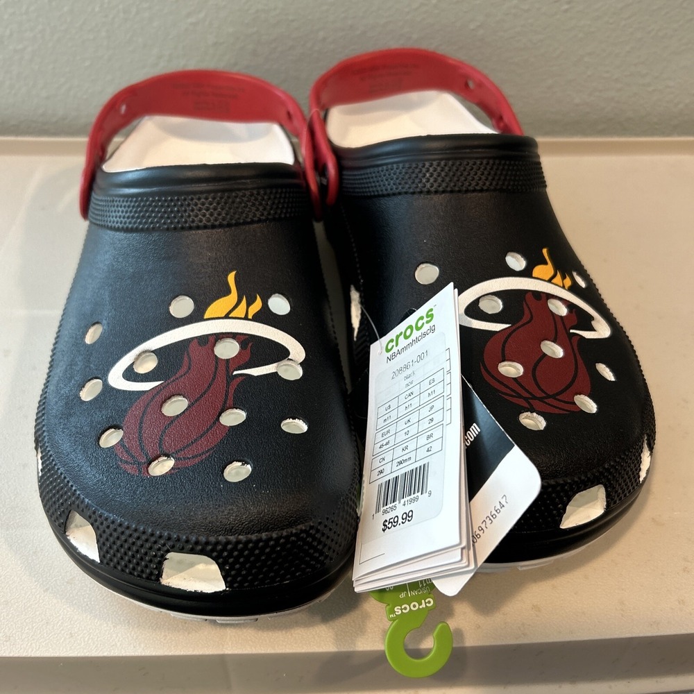 Crocs NBA Miami Heat Classic Clogs Mens Size 11 Black Red 208861-001 NEW